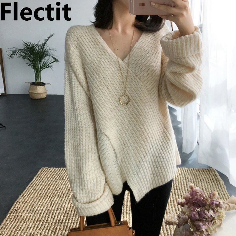 Flectit Womens Sweater Wide Sleeve V-Neck Wrap Front Cozy Knit Top Autumn Winter Sweater Korean Fashion *
Flectit Womens Sweater Wide Sleeve V-Neck Wrap Front Cozy Knit Top Autumn Winter Sweater Korean Fashion *