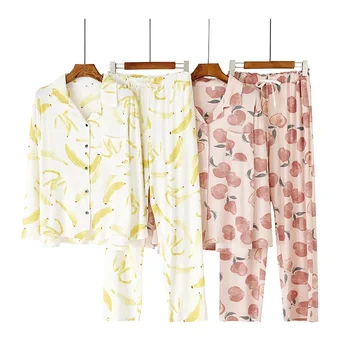 Pajama Set Women Spring Autumn Korean Loose Peach Banana Print Cardigan Long Sleeve Home Suit Pajamas with Pants Huispak Vrouwen
Pajama Set Women Spring Autumn Korean Loose Peach Banana Print Cardigan Long Sleeve Home Suit Pajamas with Pants Huispak Vrouwen