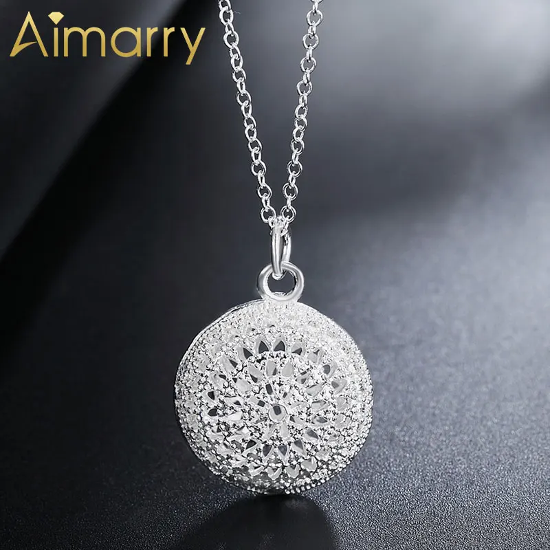 Aimarry 925 стерлингового серебра 18 дюймов круглый кулон ожерелье для женщин Свадебная вечеринка подарки модное