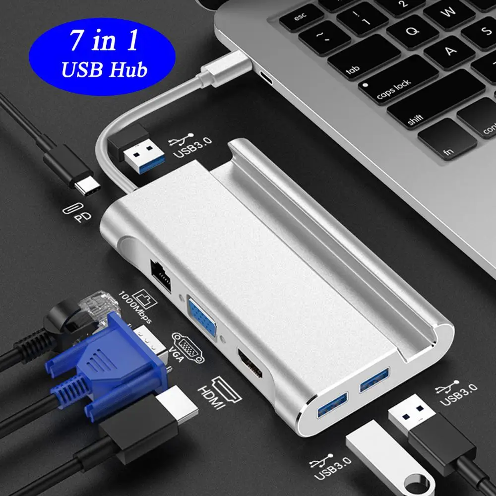 Bevigac 7 in 1 USB 3.0 Type-C Hub 5Gbps High Speed oncentrator Adapter Splitter w/4K HDMI-compatible Port Phone Holder | Электроника