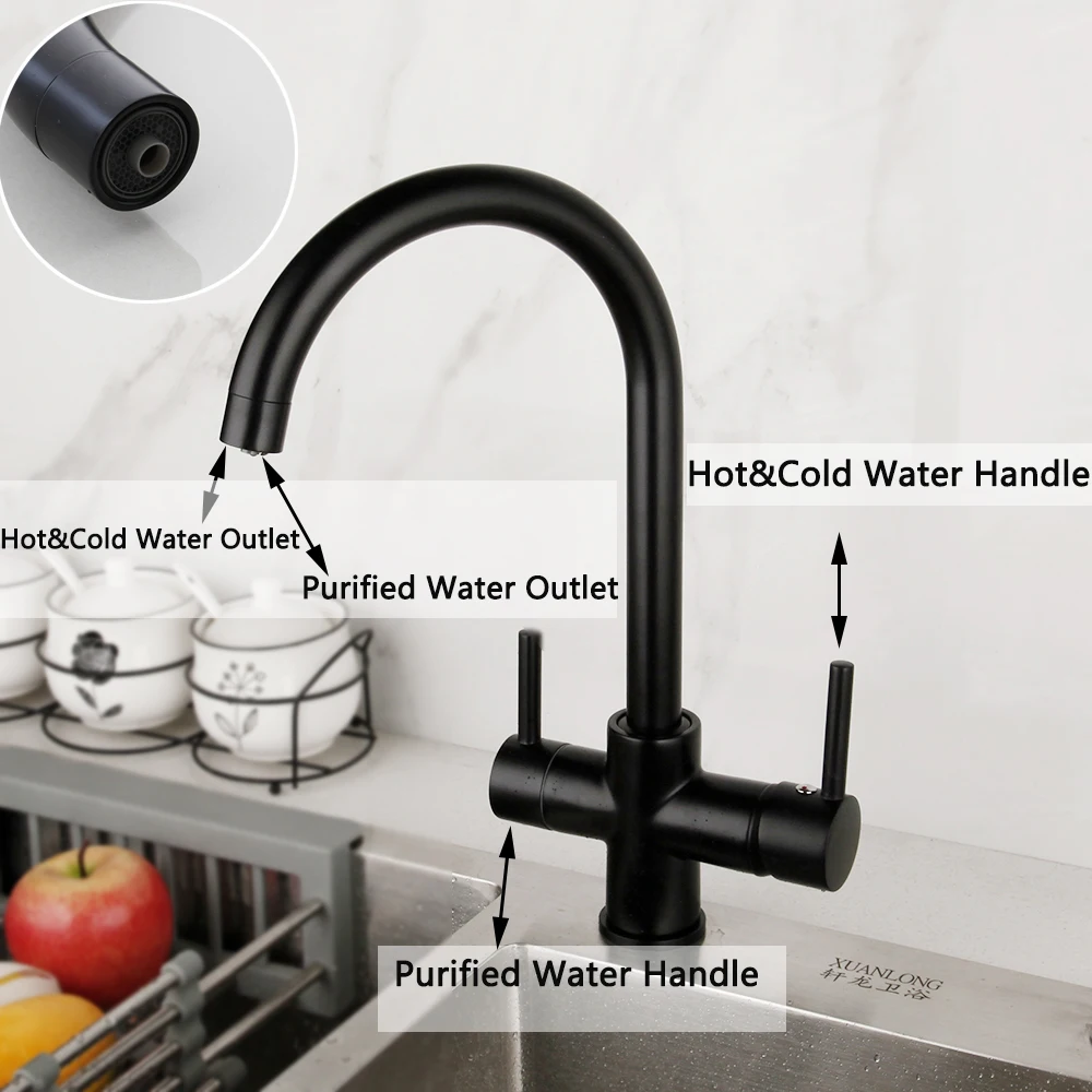 Description Picture 2 of itemKEMAIDI Chrome Kitchen Faucets 360 Degree Rotation Brass Drinking Filtered Water Kitchen Faucet Deck Mounted Mixer Black