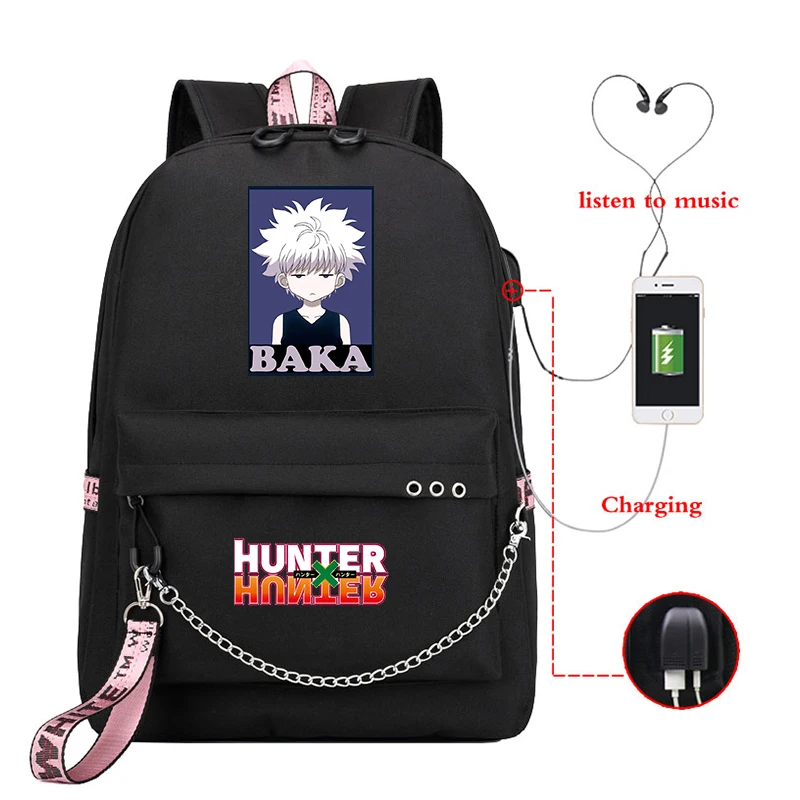 Фото Рюкзак для ноутбука Hunter X Killua Baka школьные сумки с USB-разъемом женские дорожные
