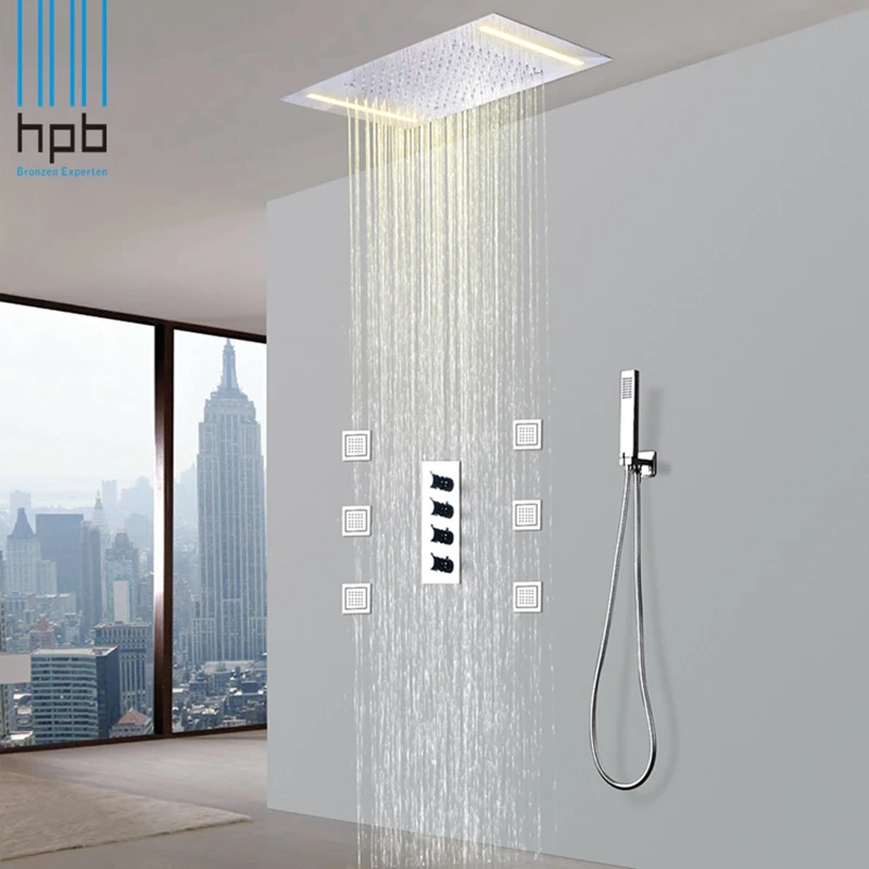 HPB Chrome LED Rain Concealed Ceiling Shower Set with Handheld Shower and Body Jet 008-50X36E-6MF
HPB Chrome LED Rain Concealed Ceiling Shower Set with Handheld Shower and Body Jet 008-50X36E-6MF