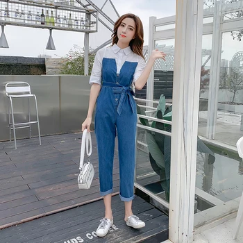 Ladies Shirt Splice Short Sleeve Denim Jumpsuit For Women Causal High Waist Wide Leg Cropped Jeans Jumpsuits Romper With Belt
Ladies Shirt Splice Short Sleeve Denim Jumpsuit For Women Causal High Waist Wide Leg Cropped Jeans Jumpsuits Romper With Belt