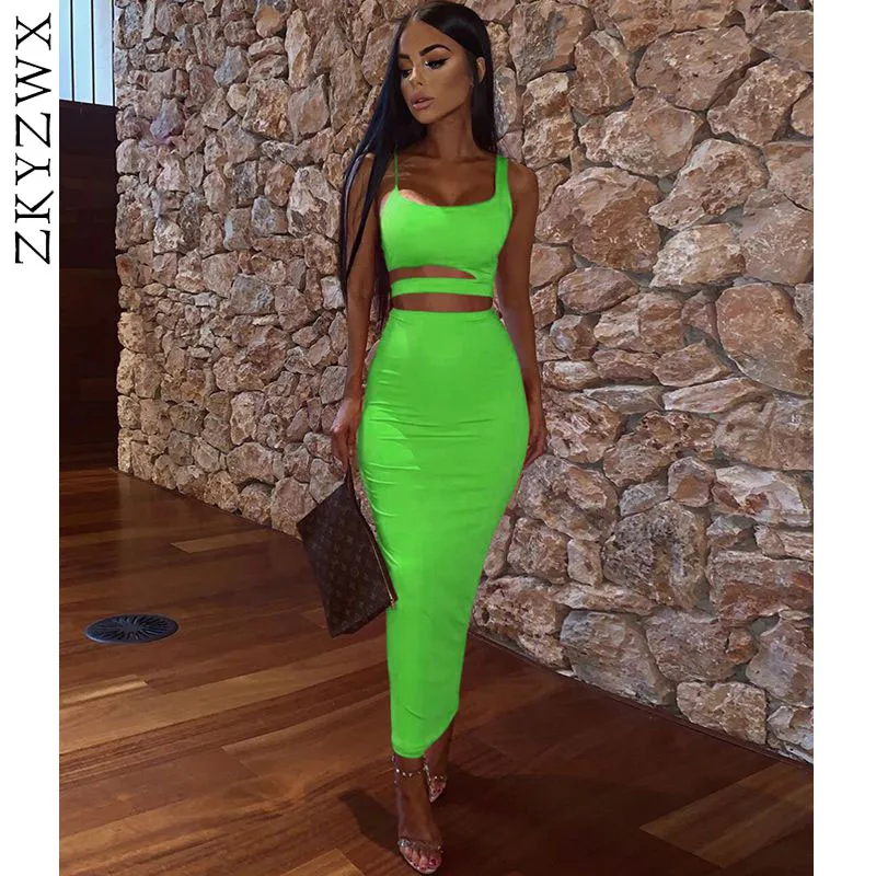 ZKYZWX Neon Green Sexy Two Piece Set Spaghetti Strip Sleeveless Hollow Out Crop Tops+Ankle Length Skirt Clubwear 2 Piece Outfits
ZKYZWX Neon Green Sexy Two Piece Set Spaghetti Strip Sleeveless Hollow Out Crop Tops+Ankle Length Skirt Clubwear 2 Piece Outfits