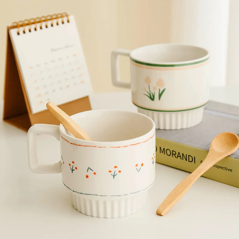 

Cherry Fruit Print Water Cup Retro Style Simplicity Ceramics Home Office Milk Breakfast Tea Coffee Mug Friend Gift Couple Cup