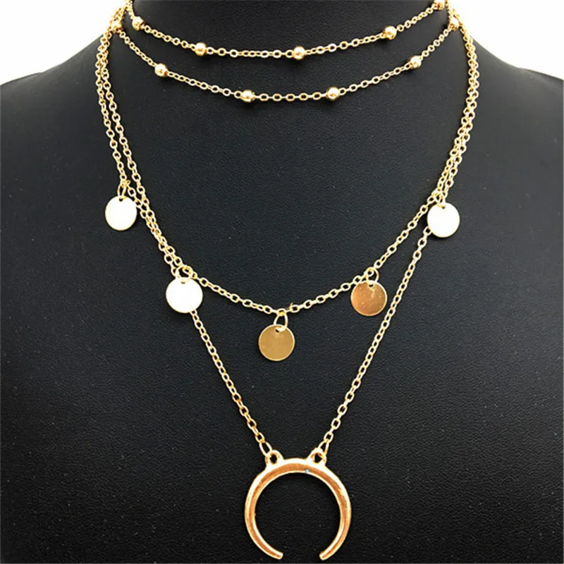 Europe And America-Style Geometry Sequin Multilayer Bead Necklace Four Layer Crescent Metal Women's Choker Necklace
Europe And America-Style Geometry Sequin Multilayer Bead Necklace Four Layer Crescent Metal Women's Choker Necklace