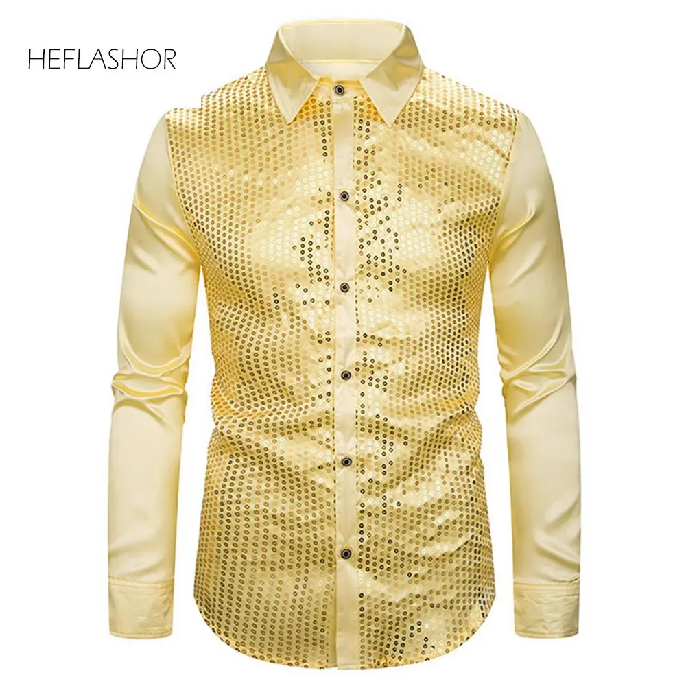 HEFLASHOR Men's Luxury Sequin Glitter Shirts New Long Sleeve Silk Satin Shiny Disco Party Shirt Men top Stage Dance Prom Costume
HEFLASHOR Men's Luxury Sequin Glitter Shirts New Long Sleeve Silk Satin Shiny Disco Party Shirt Men top Stage Dance Prom Costume