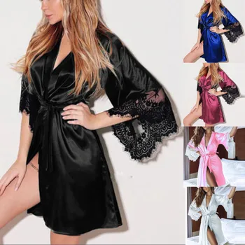 Sleepwear Women Robes Sexy Silk Kimono Dress Babydoll Lace Lingerie Belt Bath Robe Nightwear ladies sleepwear Home Clothes ^S 
Sleepwear Women Robes Sexy Silk Kimono Dress Babydoll Lace Lingerie Belt Bath Robe Nightwear ladies sleepwear Home Clothes ^S