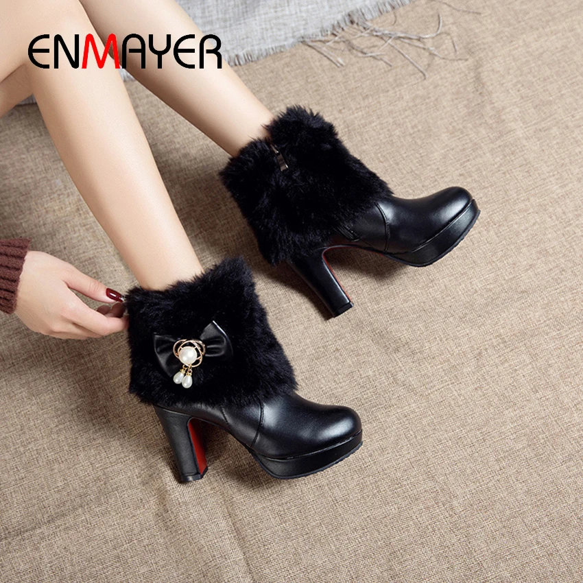 ENMAYER Square Heel PU Zip Women Shoes Pearl Round Toe Super High Solid Short Plush Metal Decoration Winter Boots Microfiber
ENMAYER Square Heel PU Zip Women Shoes Pearl Round Toe Super High Solid Short Plush Metal Decoration Winter Boots Microfiber