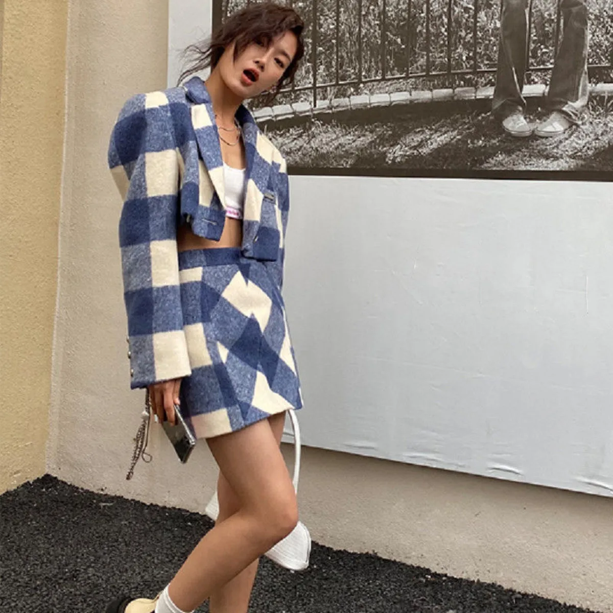 Fall Winter Plaid Vintage Tweed Two Piece Set Korea Women Single-Breasted Woolen Short Jacket Coat + Mini Skirt 2 Piece Set
Fall Winter Plaid Vintage Tweed Two Piece Set Korea Women Single-Breasted Woolen Short Jacket Coat + Mini Skirt 2 Piece Set