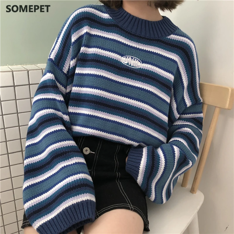 Women's Sweaters Lady Cute Kawaii College Style Loose Striped Sweater Female Vintage Harajuku Ulzzang Jumper For Women Casual
Women's Sweaters Lady Cute Kawaii College Style Loose Striped Sweater Female Vintage Harajuku Ulzzang Jumper For Women Casual