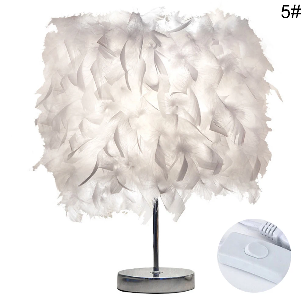 Generic LED Night Romantic Feather Lampshade LED Lights Table Lamp