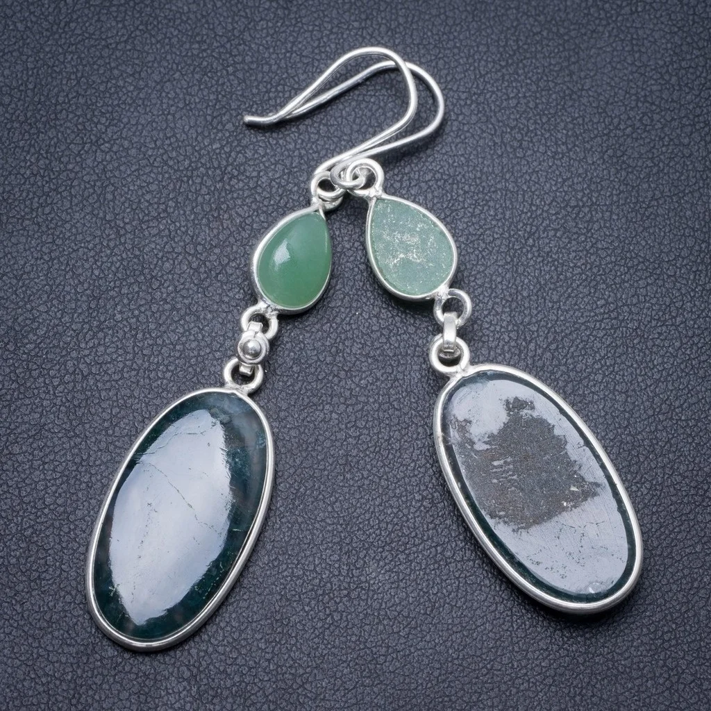 Natural Moss Agate and Chrysoprase Handmade Unique 925 Sterling Silver Earrings 2.5" Y2543
Natural Moss Agate and Chrysoprase Handmade Unique 925 Sterling Silver Earrings 2.5" Y2543