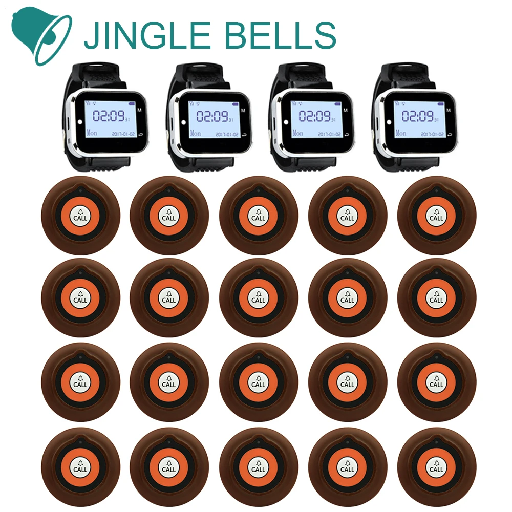 JINGLE BELLS Wireless Restaurant Guest Calling System 20 Buttons 4 Watch Pager Receiver for Cafe, Bar, Hotel Service
JINGLE BELLS Wireless Restaurant Guest Calling System 20 Buttons 4 Watch Pager Receiver for Cafe, Bar, Hotel Service