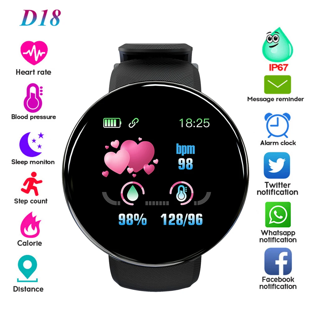 D18 Color Screen Waterproof Smart Bracelet Heart Rate Monitor Sleep Monitoring Sports Smartwatch For IOS8.0 Android4.4 Above
D18 Color Screen Waterproof Smart Bracelet Heart Rate Monitor Sleep Monitoring Sports Smartwatch For IOS8.0 Android4.4 Above