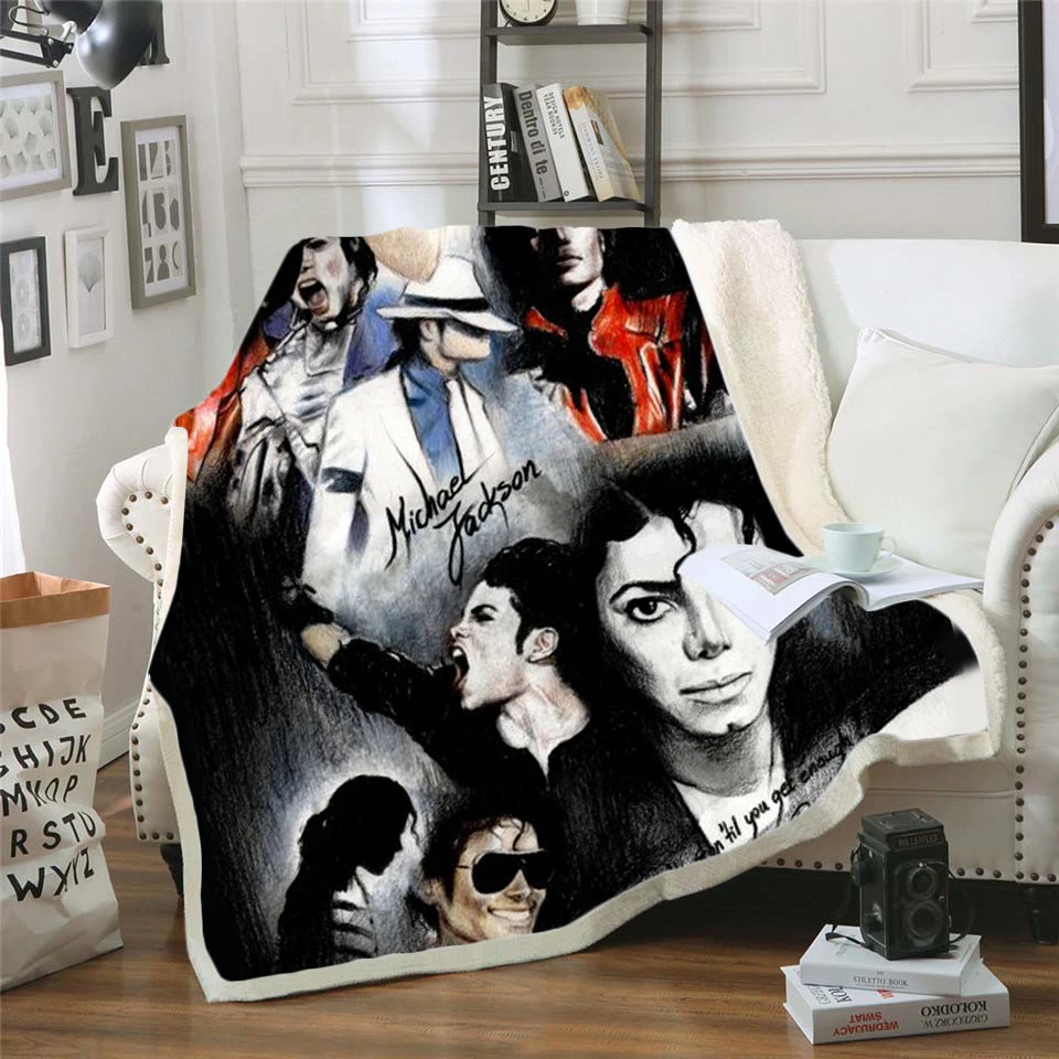 

Michael Jackson 3d printed fleece blanket for Beds Hiking Picnic Thick Quilt Fashionable Bedspread Sherpa Throw Blanket style-7
