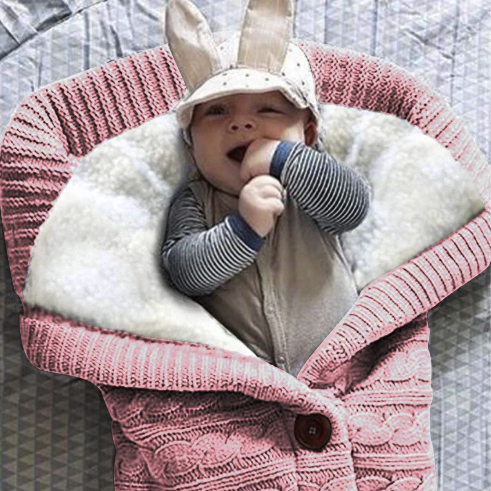 Infant Baby Button Blanket Knitted New Wool Baby Sleeping Bag Autumn Winter 