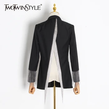 TWOTWINSTYLE Patchwork Tassel Blazer Female Notched Long Sleeve Tunic Backless Irregular Suits Women 2020 Spring Fashion Clothes 
TWOTWINSTYLE Patchwork Tassel Blazer Female Notched Long Sleeve Tunic Backless Irregular Suits Women 2020 Spring Fashion Clothes