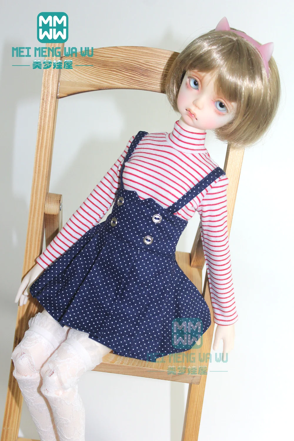 Одежда для куклы футболка в полоску горошек на бретелях подходит BJD MSD GEM XAGADOLL 1/4 43