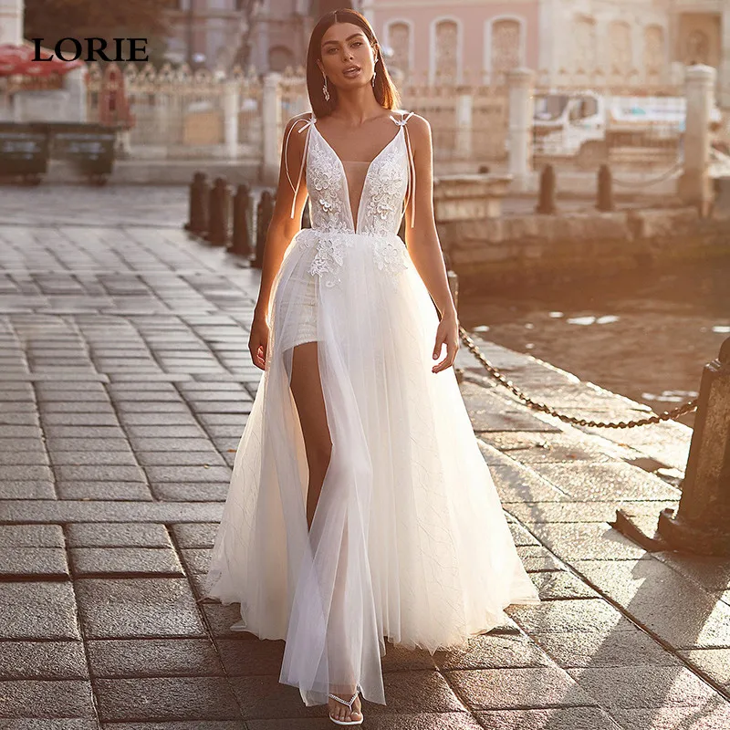 LORIE Boho Wedding Dresses A-line 2022 sparkling Lace Spaghetti Straps Side Split Beach Bride Dresses vestido de casamento
LORIE Boho Wedding Dresses A-line 2022 sparkling Lace Spaghetti Straps Side Split Beach Bride Dresses vestido de casamento