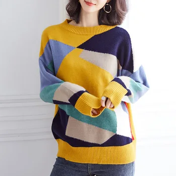 2019 NEW casual spring autumn loose Sweater pullovers Women Long Sleeve Patchwork knit top female o-neck geometric sweater 1112
2019 NEW casual spring autumn loose Sweater pullovers Women Long Sleeve Patchwork knit top female o-neck geometric sweater 1112