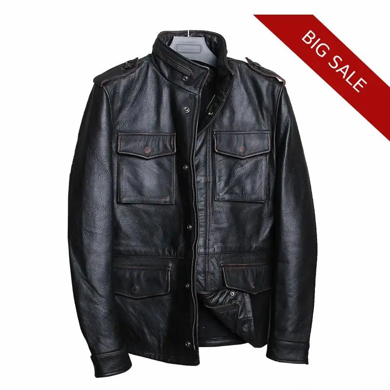 2020 Vintage Black Men Safari Leather Jacket Four Pockets Plus Size XXXXL Genuine Thick Cowhide Russian Autumn Leather Coat
2020 Vintage Black Men Safari Leather Jacket Four Pockets Plus Size XXXXL Genuine Thick Cowhide Russian Autumn Leather Coat