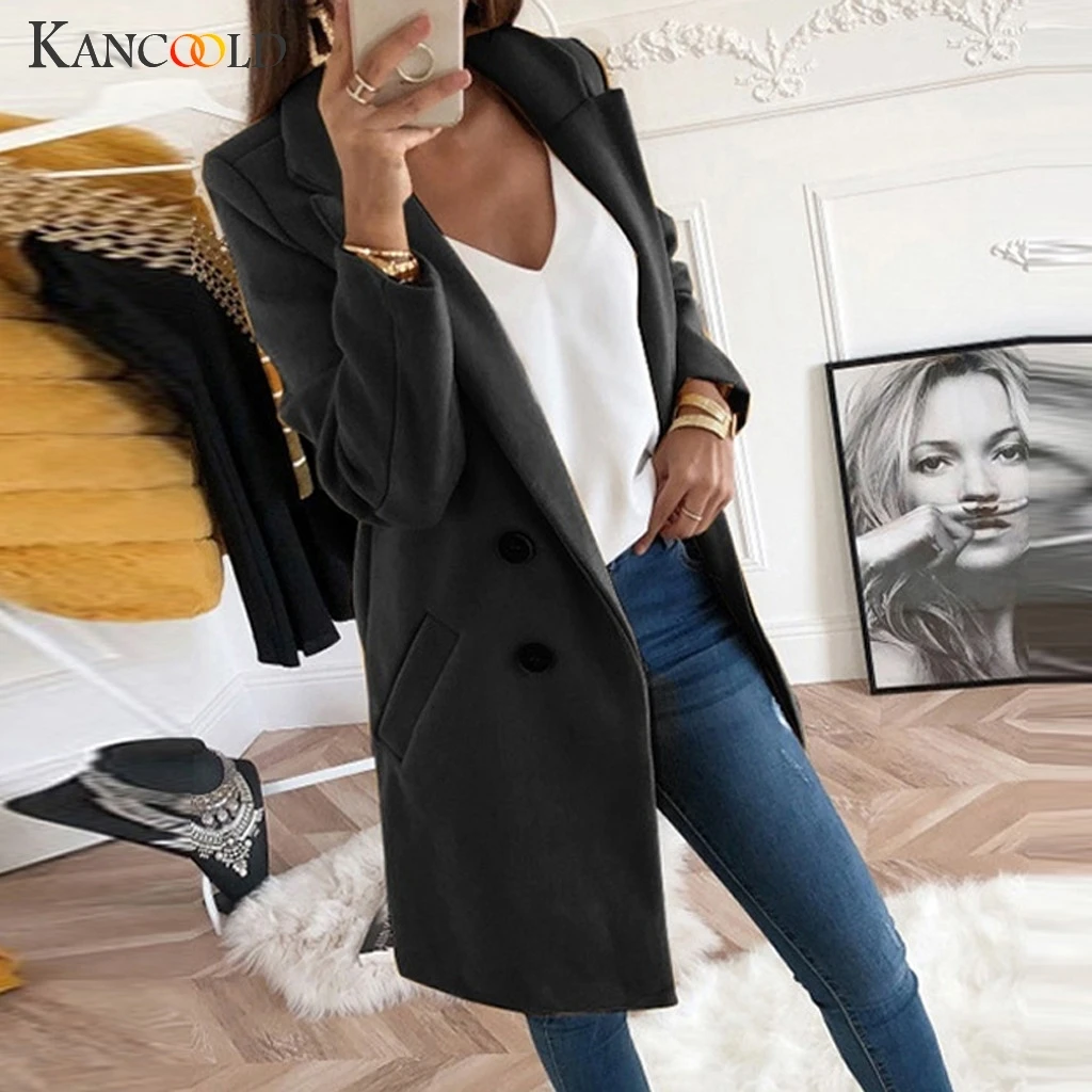 

KANCOOLD Women Autumn Winter Woollen Coat Long Sleeve Turn-Down Collar Oversize Blazer Outwear Jacket Elegant Overcoats Loose