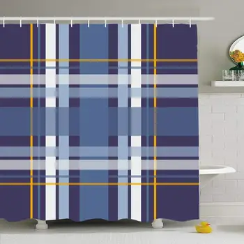 

Shower Curtain Set with Hooks 72x72 Creative Repeating White Scotland Plaid Checkered Pattern Retro Navy Abstract Textures