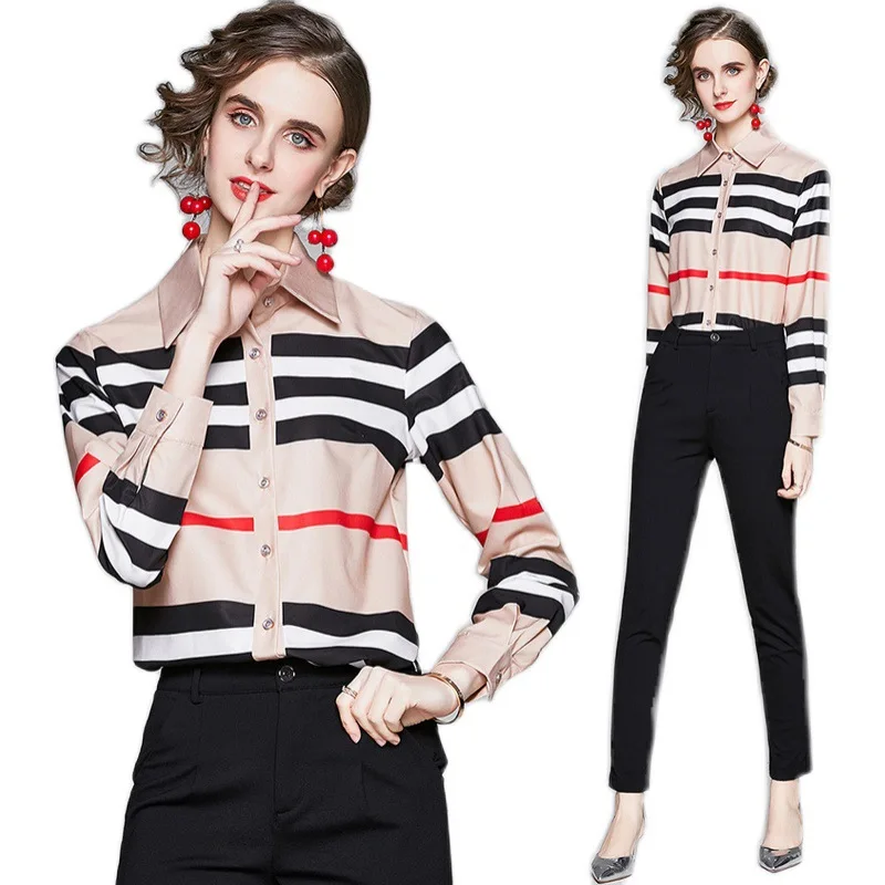 Stripped Women Blouse Long Sleeves blusas mujer de moda Elegant Casual blouse femme Simple Luxury tunique mujer womens tops Sexy 
Stripped Women Blouse Long Sleeves blusas mujer de moda Elegant Casual blouse femme Simple Luxury tunique mujer womens tops Sexy