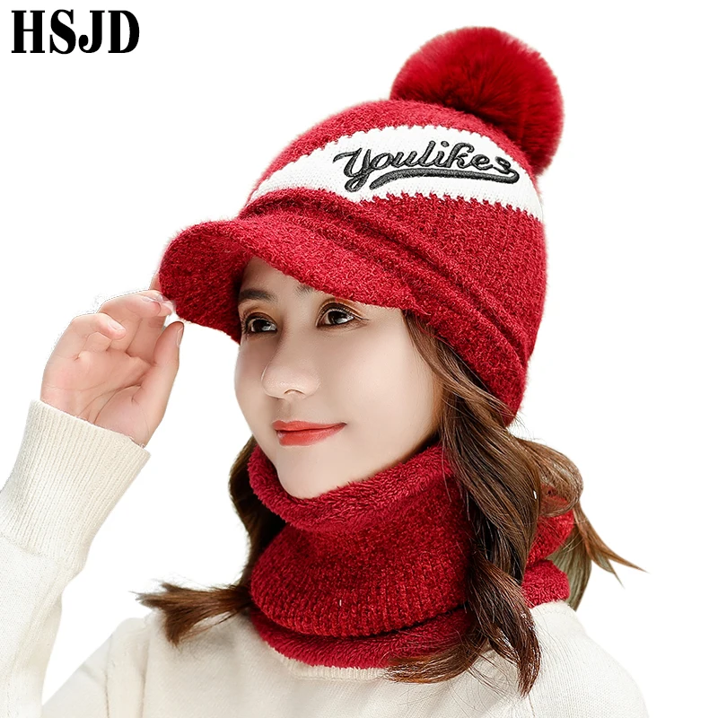 Winter Women Knit Beanie Scarf 2 Pieces Set Thick Warm Lining Visor Hat Female Snapback Pompom Knitted Skullies Beanies Bonnet
Winter Women Knit Beanie Scarf 2 Pieces Set Thick Warm Lining Visor Hat Female Snapback Pompom Knitted Skullies Beanies Bonnet