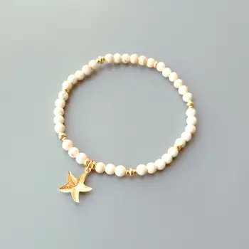 LiiJi Unique 4mm White Turquoise Howlite Beads Bracelet Goldfilled Star Beads Elastic Bracelet Delicate Jewelry Holiday Gift 
LiiJi Unique 4mm White Turquoise Howlite Beads Bracelet Goldfilled Star Beads Elastic Bracelet Delicate Jewelry Holiday Gift