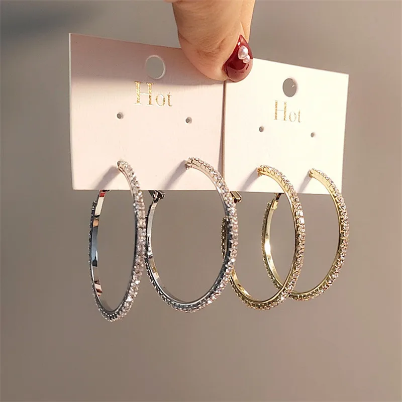 

2021 new fashion exaggerated style shiny crystal Rhine women's Big Round Earrings exquisite luxury women's Earrings Jewelry Gift