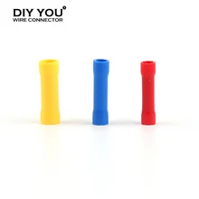 

100/300/500PCS PVC Insulated Straight Butt Wire Connector Red BV1.25 Blue BV2 Yellow BV5.5 Electrical Cable Crimp Terminals Set