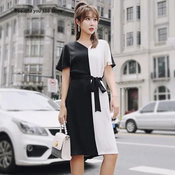 new fashion summer simple slim fit black and white contrast color elegant dress V-neck waist lace-up mid-length women's
new fashion summer simple slim fit black and white contrast color elegant dress V-neck waist lace-up mid-length women's