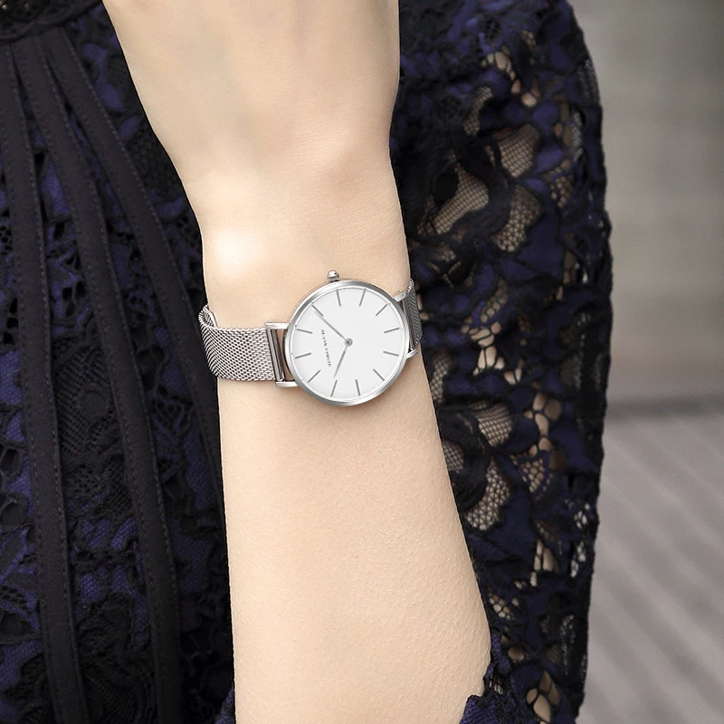 Японские кварцевые женские наручные часы с сетчатым браслетом из нержавеющей
