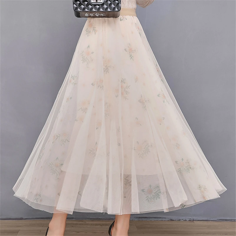 Fashion Mesh Print Skirt Pleated Mid-Length Elastic Female High-Waist Veil Long Skirts Women Elegant Korean Sweet Midi Skirt
Fashion Mesh Print Skirt Pleated Mid-Length Elastic Female High-Waist Veil Long Skirts Women Elegant Korean Sweet Midi Skirt