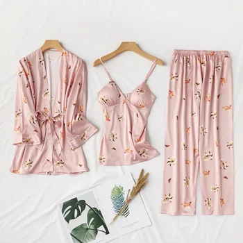 Women Faux Silk Pajamas Set 3 Pieces Spring Summer Floral Print Cute Pajamas Sleepwear Trousers Soft Casual Homewear
Women Faux Silk Pajamas Set 3 Pieces Spring Summer Floral Print Cute Pajamas Sleepwear Trousers Soft Casual Homewear