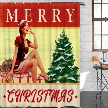 Waterproof Shower Curtain Retro Girl Happy Christmas Fabric Shower Curtains Bathroom Item Christmas Shower Curtain &12 Hook 
Waterproof Shower Curtain Retro Girl Happy Christmas Fabric Shower Curtains Bathroom Item Christmas Shower Curtain &12 Hook