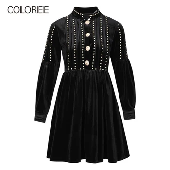 Luxury Rivets Long Sleeve Mini Dress For Women Autumn Winter Runway Designer Black Velvet A-line Mini Dress Female
Luxury Rivets Long Sleeve Mini Dress For Women Autumn Winter Runway Designer Black Velvet A-line Mini Dress Female