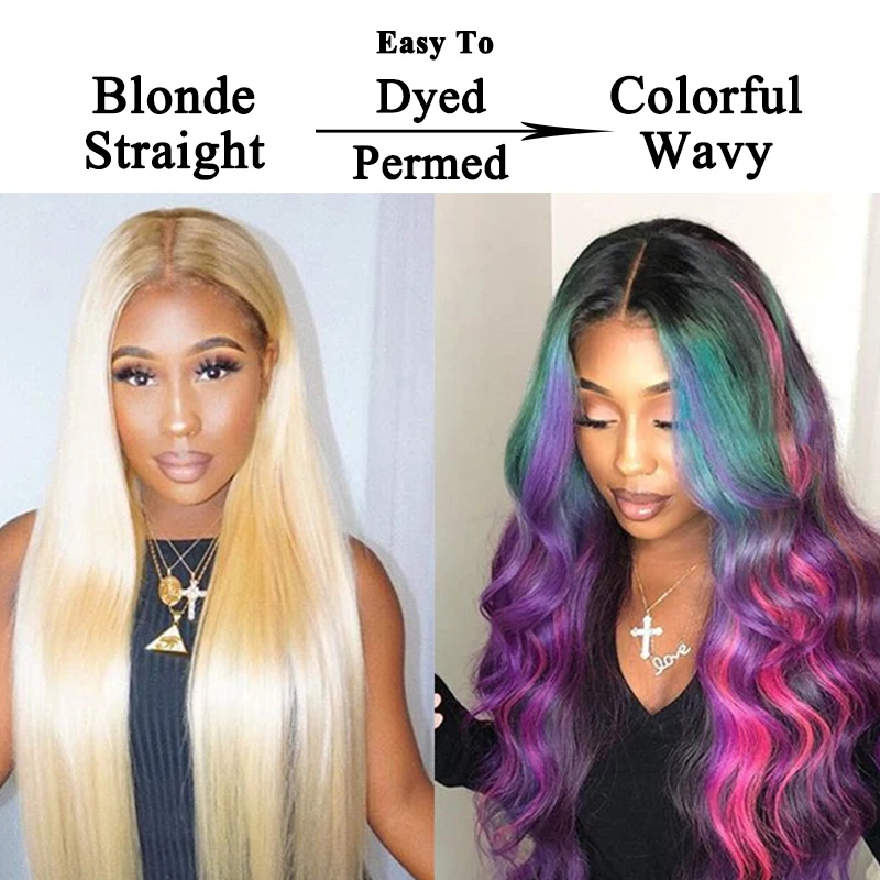 613 13*6 Lace Front Human Hair Wigs Honey Blonde Straight Brazilian Transparent Lace Colorful Wig