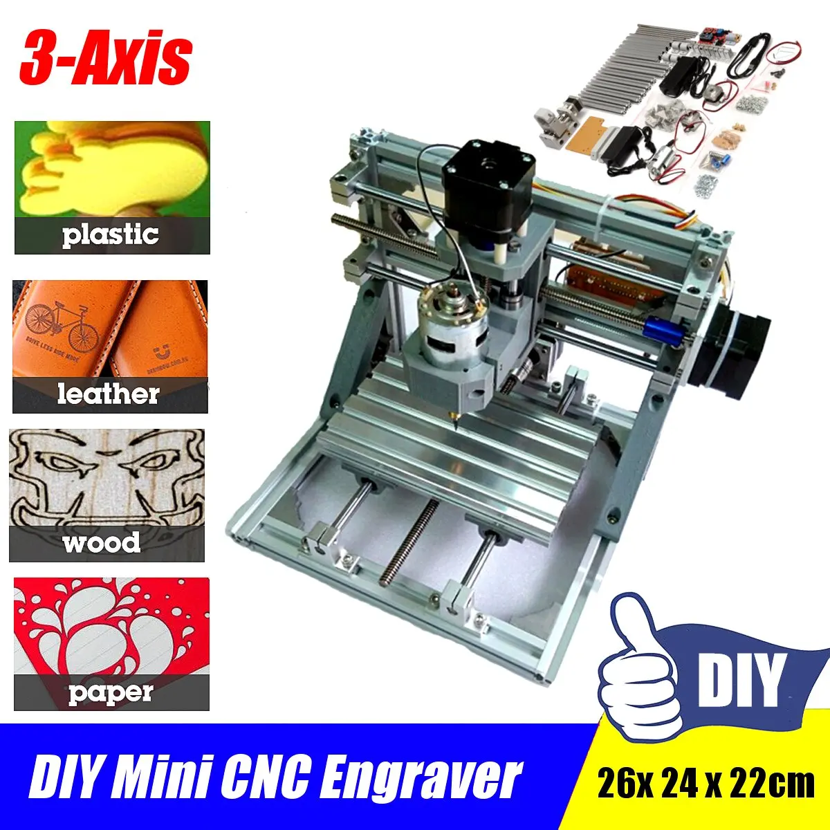 3-Axis Mini CNC Desktop Wood Router Engraver PCB PVC Milling Wood Carving Carving Machine GRBL DIY Set Kit
3-Axis Mini CNC Desktop Wood Router Engraver PCB PVC Milling Wood Carving Carving Machine GRBL DIY Set Kit