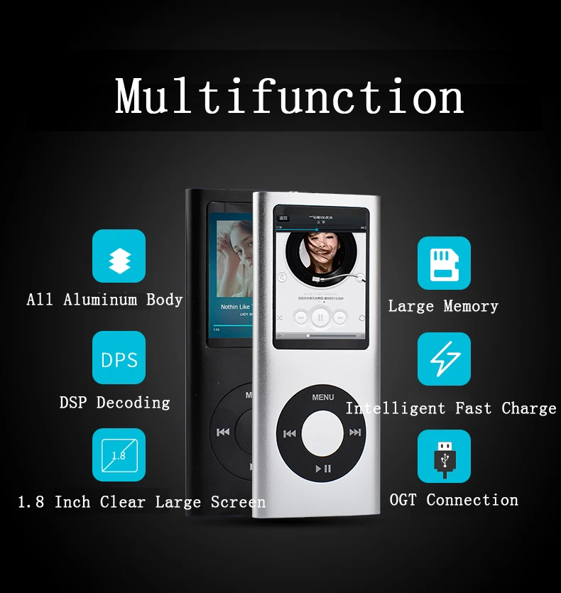 Metal Materail MP3 Player Portable Audio MP3 Music Player with Built-in Speaker FM Radio,Recorder,E-Book,Clock
Metal Materail MP3 Player Portable Audio MP3 Music Player with Built-in Speaker FM Radio,Recorder,E-Book,Clock