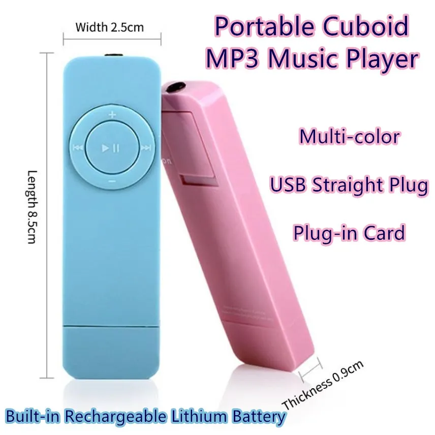 New Portable MP3 Player Cuboid USB Straight Plug-in Card MP3 Built-in Rechargeable Lithium Battery Multi-color MP3 Music Player
New Portable MP3 Player Cuboid USB Straight Plug-in Card MP3 Built-in Rechargeable Lithium Battery Multi-color MP3 Music Player