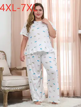 New ladies summer plus size pajamas set for women large short sleeve white T-shirt and pants home wear suit 4XL 5XL 6XL 7XL
New ladies summer plus size pajamas set for women large short sleeve white T-shirt and pants home wear suit 4XL 5XL 6XL 7XL