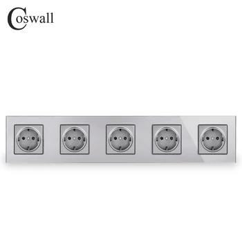 COSWALL Wall Crystal Glass Panel 5 Gang Power Socket Grounded 16A EU Standard Grey Outlet With Children Protection Door
COSWALL Wall Crystal Glass Panel 5 Gang Power Socket Grounded 16A EU Standard Grey Outlet With Children Protection Door