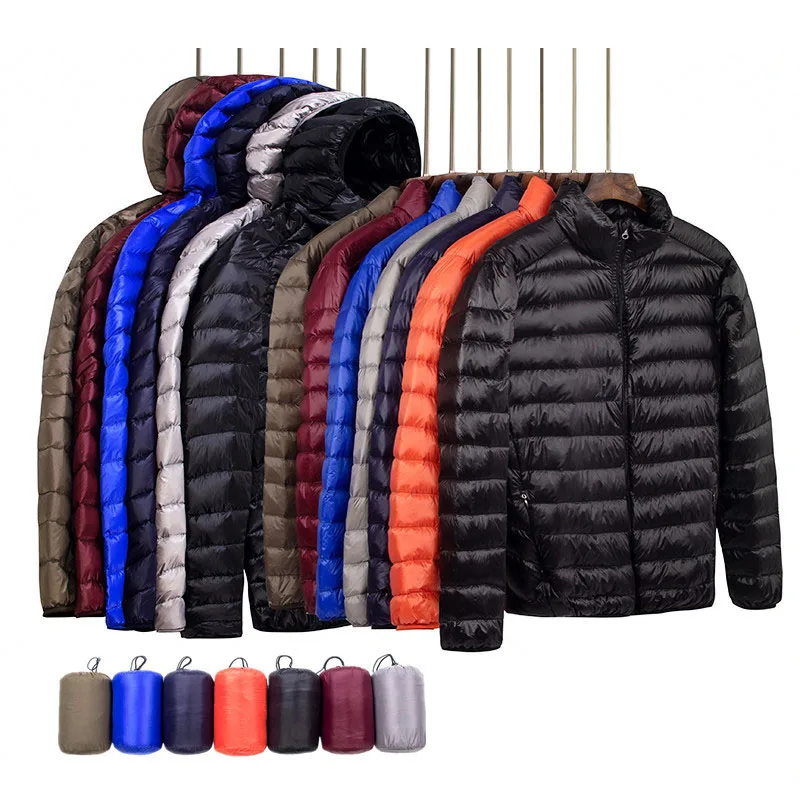 2022 New Autumn Winter Light Down Jacket Men's Fashion Hooded Short Large Ultra-thin Lightweight Youth Slim Coat Jackets | Мужская