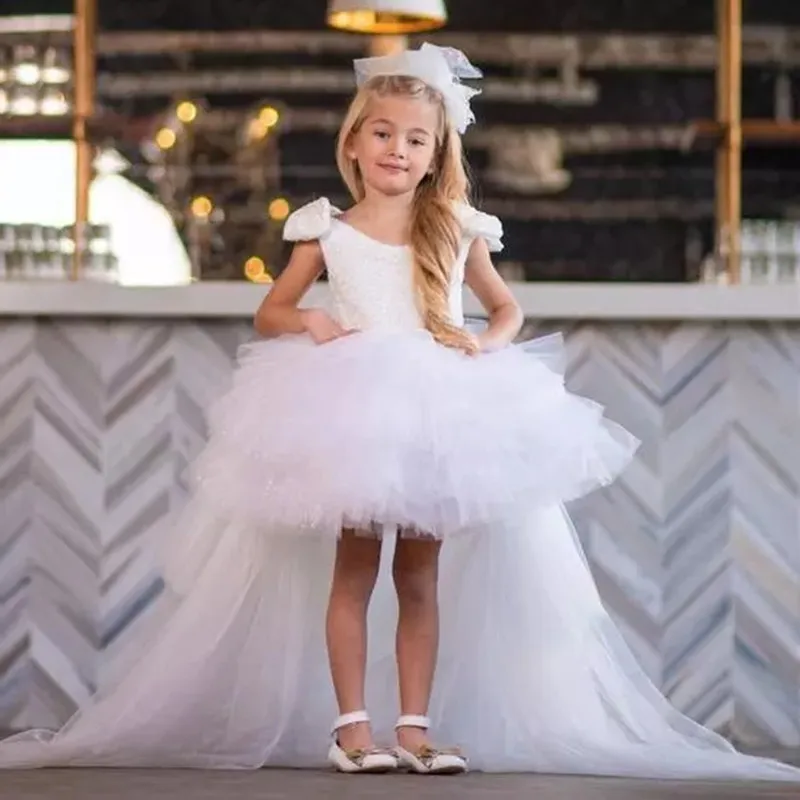 Fluffy High Low Flower Girls Dresses with Long Train Little Princess Birthday Party Gown Kid Christmas New Year Dress
Fluffy High Low Flower Girls Dresses with Long Train Little Princess Birthday Party Gown Kid Christmas New Year Dress