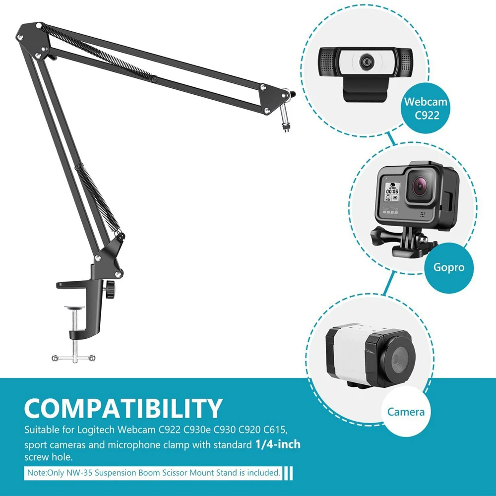 Suspension Boom Scissor Arm Webcam Stand with Adjustable Stabilizer Web Camera Tripod for Logitech Web Cam C922 C930 W8 W5 C920
Suspension Boom Scissor Arm Webcam Stand with Adjustable Stabilizer Web Camera Tripod for Logitech Web Cam C922 C930 W8 W5 C920