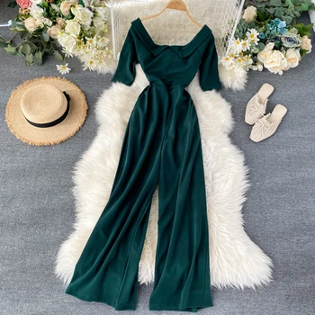 2020 Summer High Waist Short Sleeve Slim Wide Leg Playsuits Casual Vintage Square Collar Green/Blue/Red/Black Rompers Female New
2020 Summer High Waist Short Sleeve Slim Wide Leg Playsuits Casual Vintage Square Collar Green/Blue/Red/Black Rompers Female New